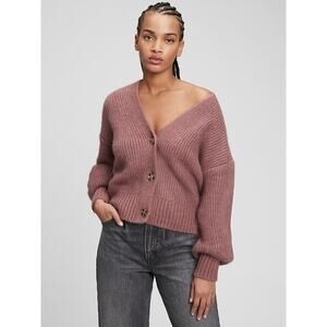 GAP Blue Ridge Cozy Soft Knit Button-Front Long Balloon Sleeve Sweater Cardigan